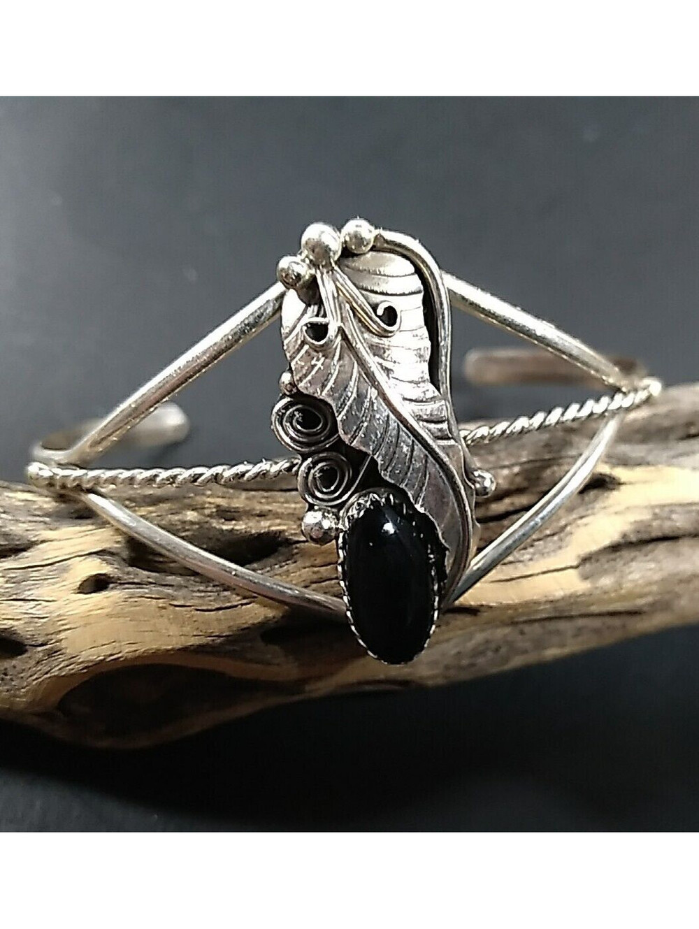 Sterling Silver Navajo Richard Hoskie Black Onyx Cuff Bracelet Southwest Jewelry